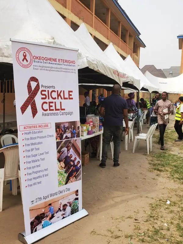 Our Sickle Cell Awareness Campaign banner at an outreach